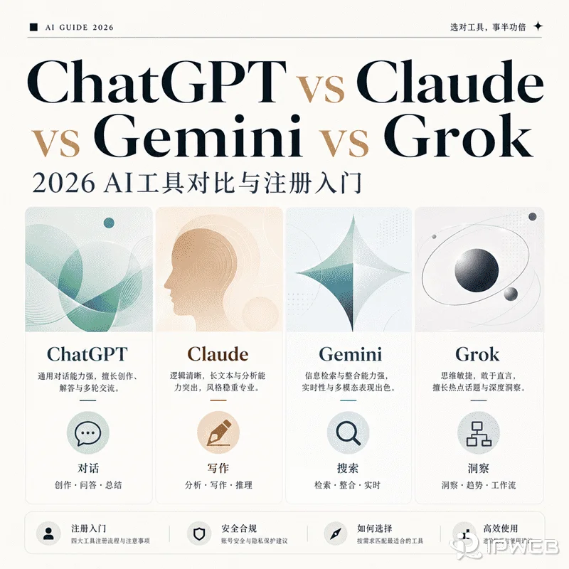 ChatGPT vs Claude vs Gemini vs Grok：2026年AI工具对比与注册入门指南