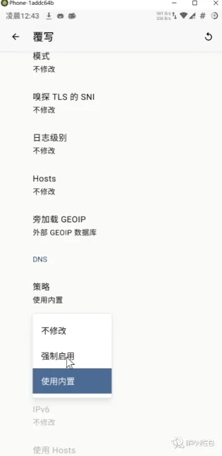 Android Clash客户端覆写设置中强制启用DNS策略