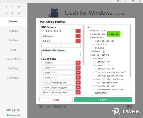 Clash Tunnel模式下内置DNS强制启用FakeIP设置
