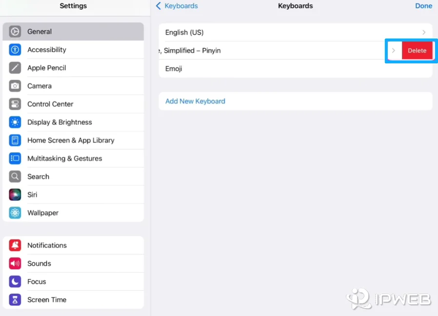 iOS键盘设置删除中文输入法