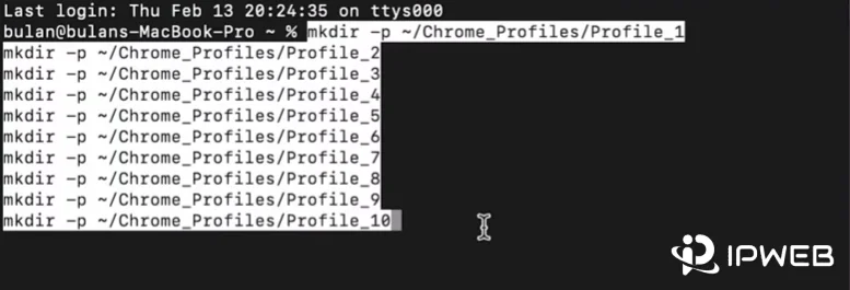在 Mac 终端中批量创建 Chrome Profile_1 到 Profile_10 文件夹