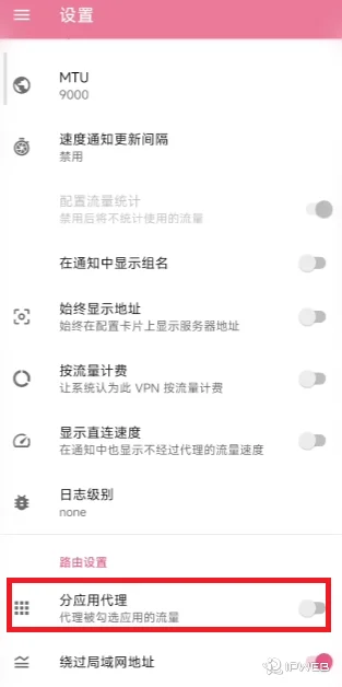 NekoBox路由设置界面的分应用代理开关