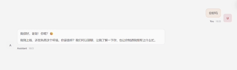 OpenClaw 本地网页端界面和简单对话测试的示意图