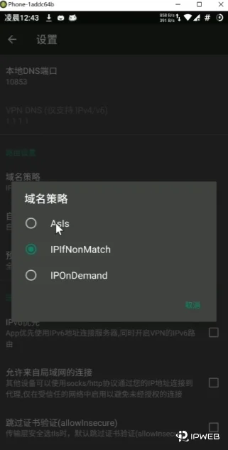 V2rayNG设置域名策略为SEAS模式