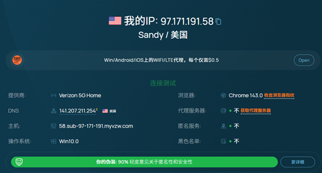 通过 whoer.net 查看当前设备的网络与浏览器环境信息