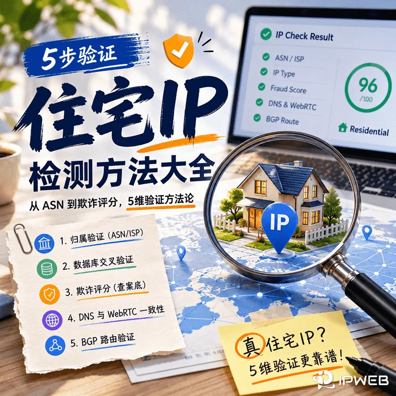住宅IP检测方法大全：ASN归属、欺诈评分、BGP路由、DNS泄露——5维技术验证框架