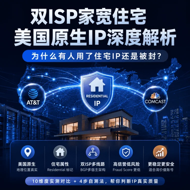 双ISP家宽住宅美国原生IP深度解析：为什么有人用了住宅IP还是被封？