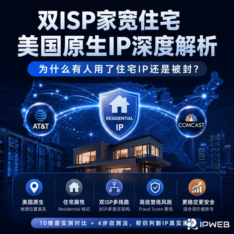 双ISP家宽住宅美国原生IP深度解析：为什么有人用了住宅IP还是被封？
