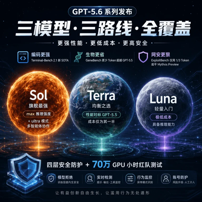 GPT-5.6 发布，OpenAI 推出 Sol、Terra、Luna 三大模型，性能、安全与价格全面升级