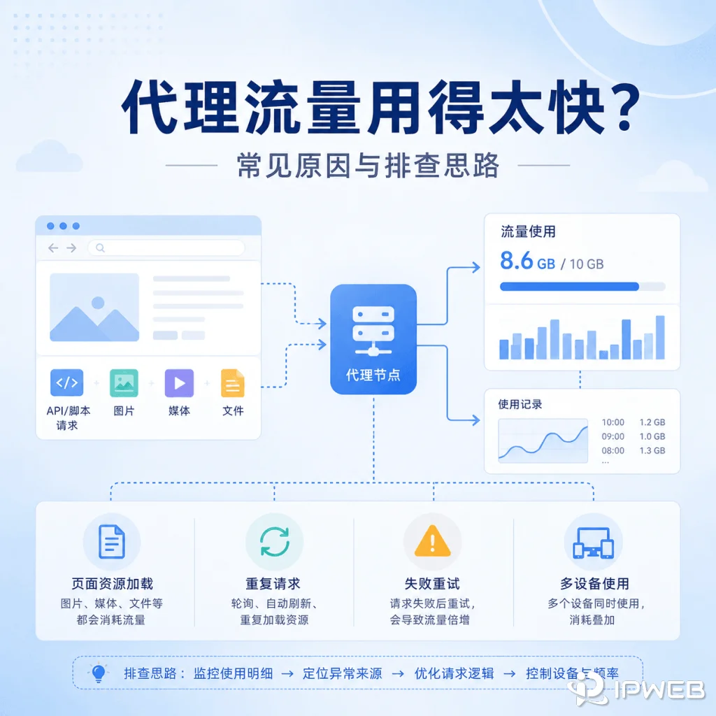 代理IP流量为什么消耗这么快？上传下载、后台请求、失败重试与账号泄露排查