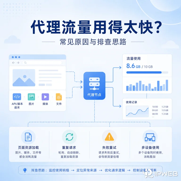 代理IP流量为什么消耗这么快？上传下载、后台请求、失败重试与账号泄露排查