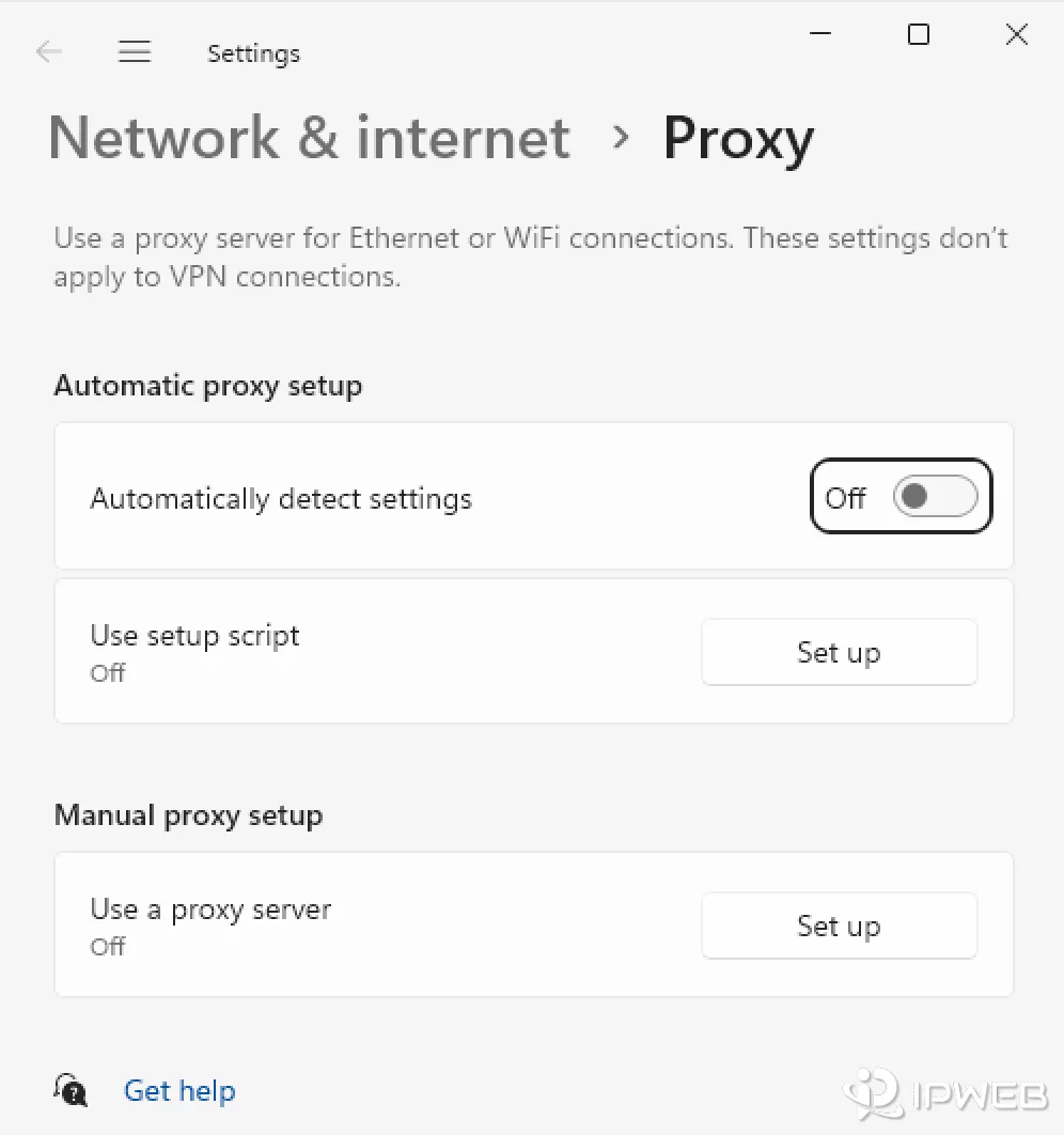 Windows 设置中的网络和 Internet 代理配置页面