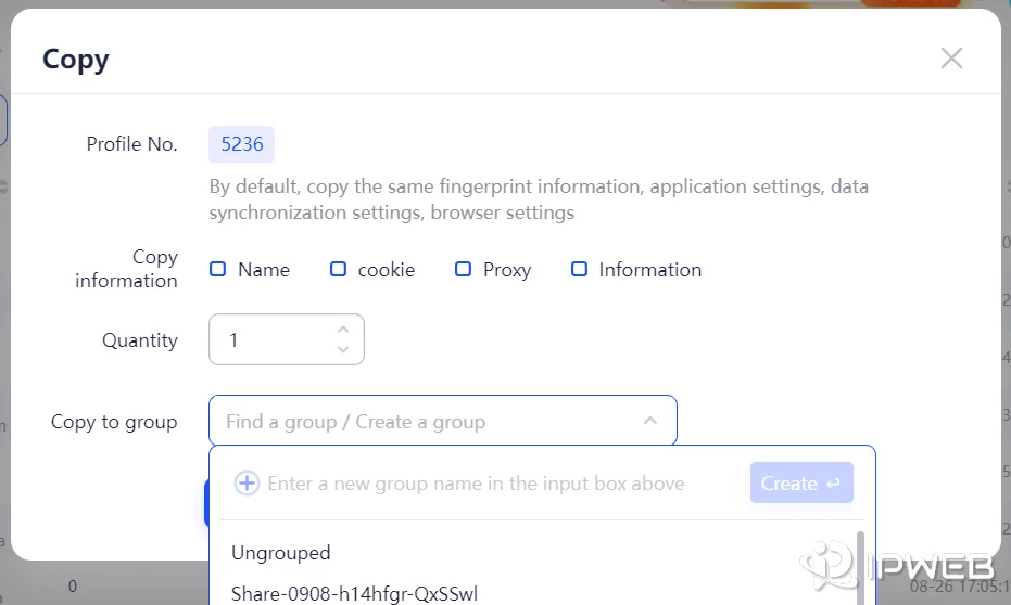AdsPower Copy Profile 复制环境设置界面