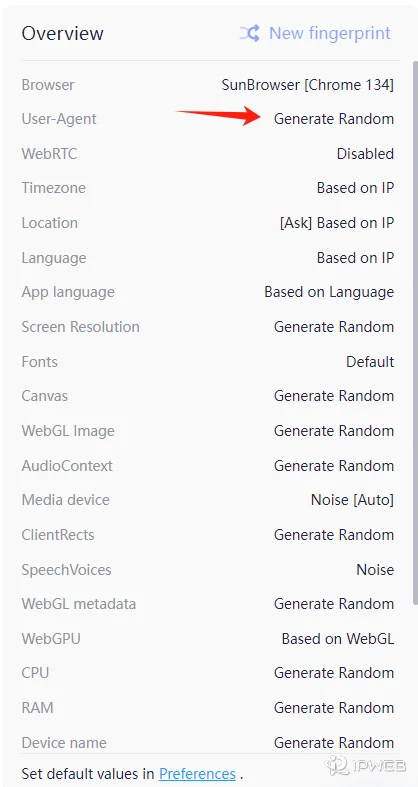 AdsPower Profile 指纹设置中的 User-Agent Timezone Location WebRTC WebGL 等选项