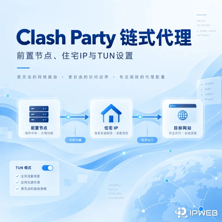 Clash Party 链式代理配置：前置节点、住宅IP与TUN验证