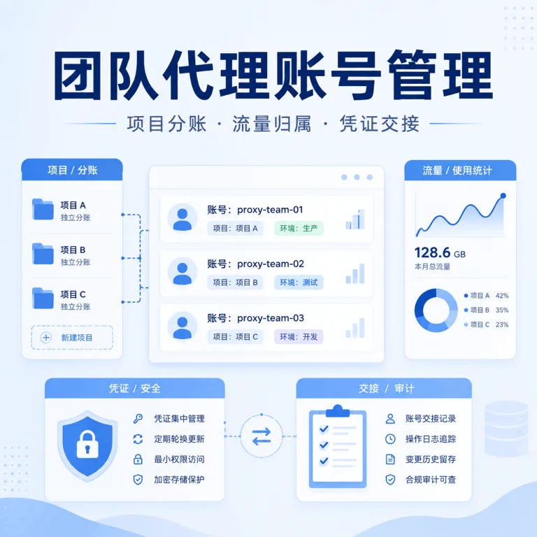 团队使用代理IP怎么分账号？项目分账、流量限额与凭证交接指南