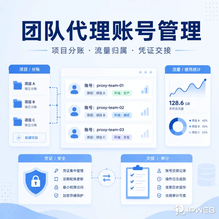 团队使用代理IP怎么分账号？项目分账、流量限额与凭证交接指南